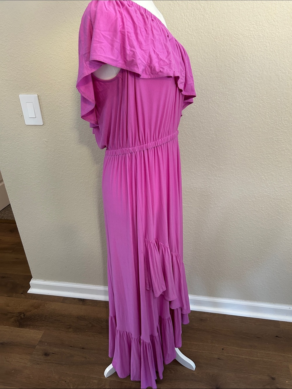 One-Shoulder Ruffle Maxi in Fuschia - Picture 5 of 5